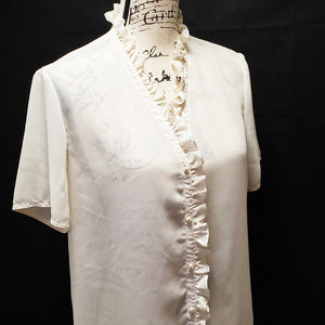 Jamboree Women's Opaque Ruffle Front Pink Blouse